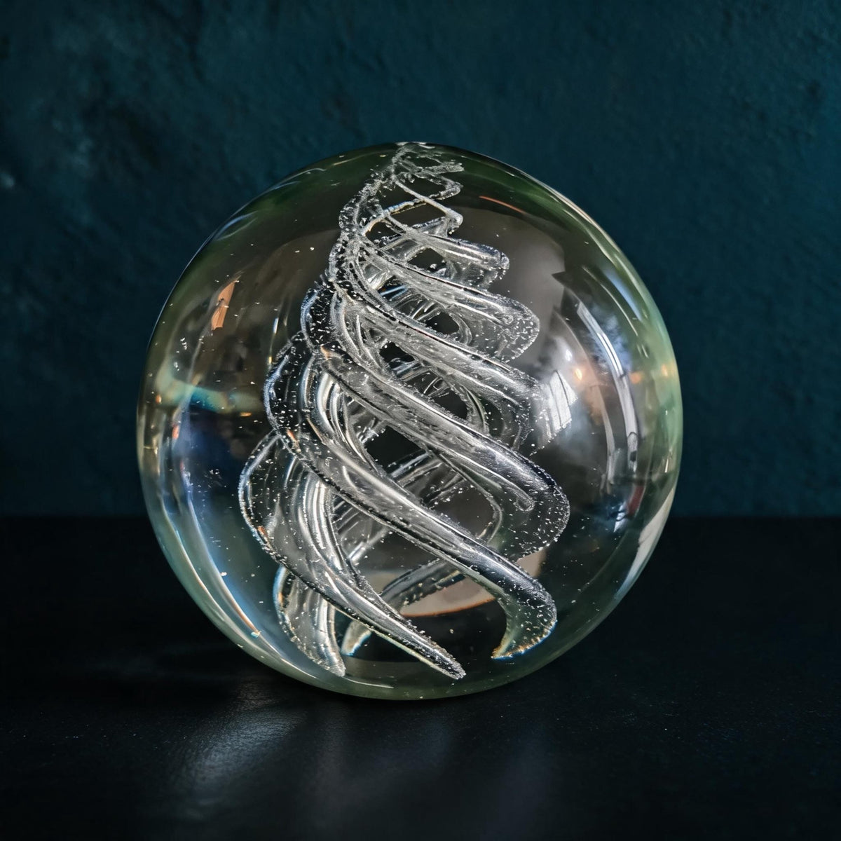 Glass Sphere Double Helix Bubble Statue, Dark Academia Globe, Vintage Art Sculpture - The Relic Detail