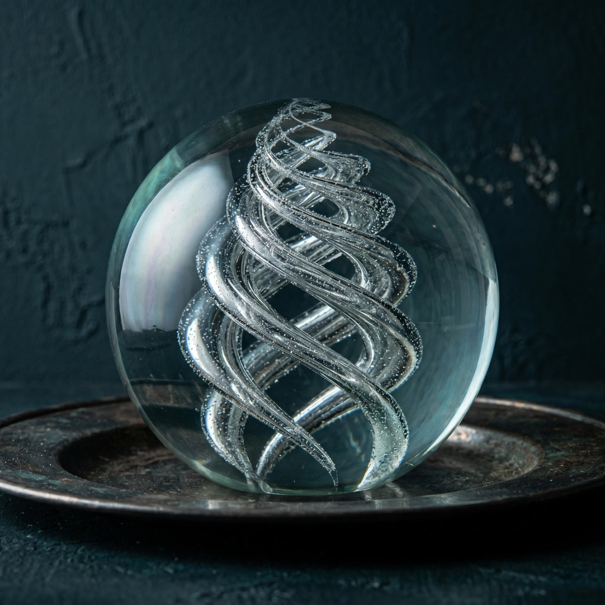 Glass Sphere Double Helix Bubble Statue, Dark Academia Globe, Vintage Art Sculpture - The Relic Detail