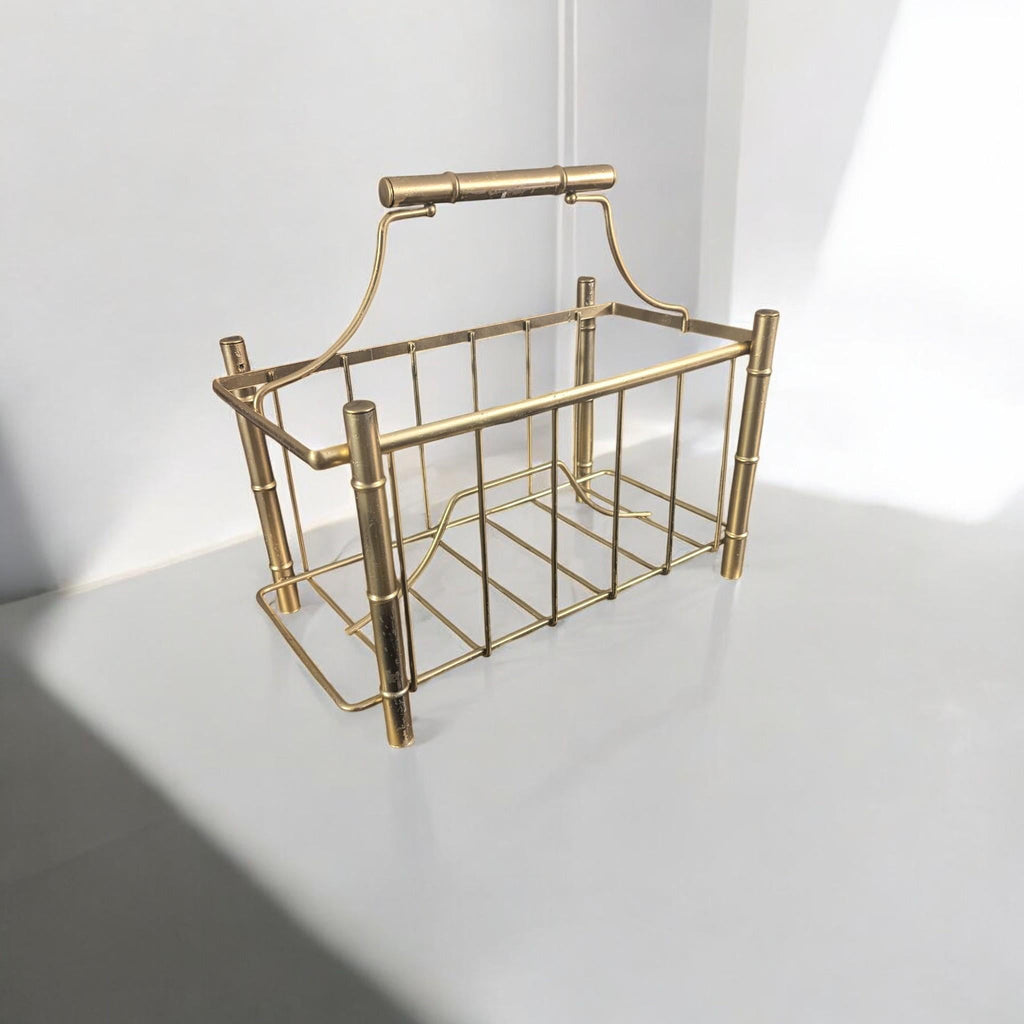 Gold Bamboo Magazine Holder Mid Century Modern Desk Organizer Storage Rack - The Relic Detail