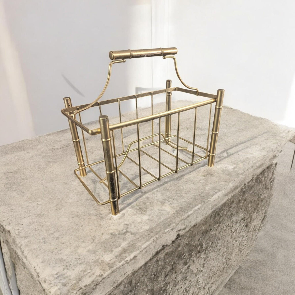 Gold Bamboo Magazine Holder Mid Century Modern Desk Organizer Storage Rack - The Relic Detail