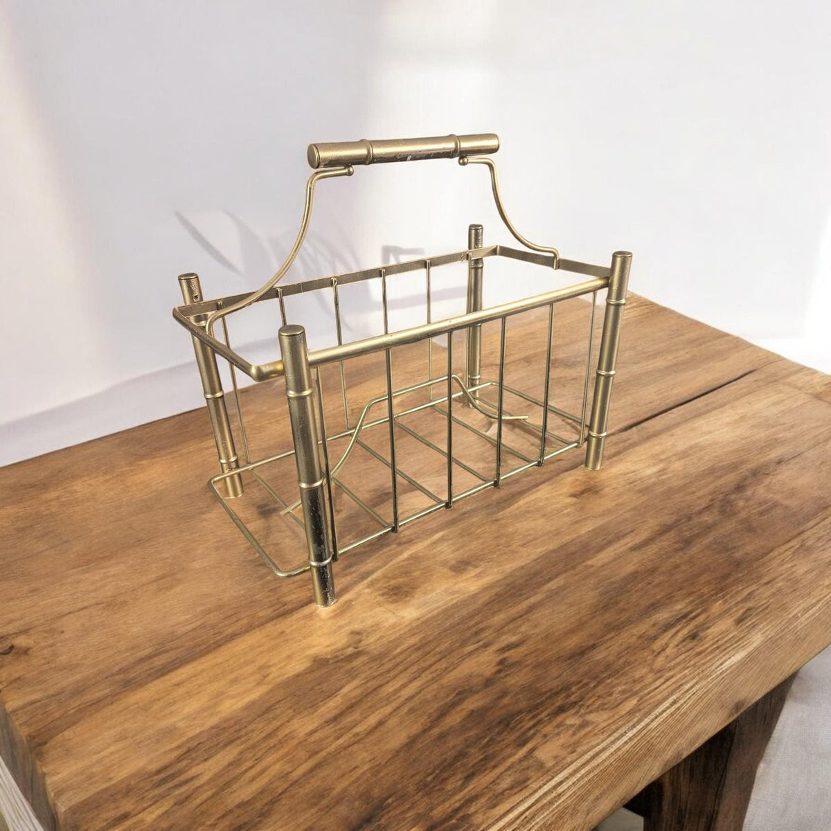Gold Bamboo Magazine Holder Mid Century Modern Desk Organizer Storage Rack - The Relic Detail