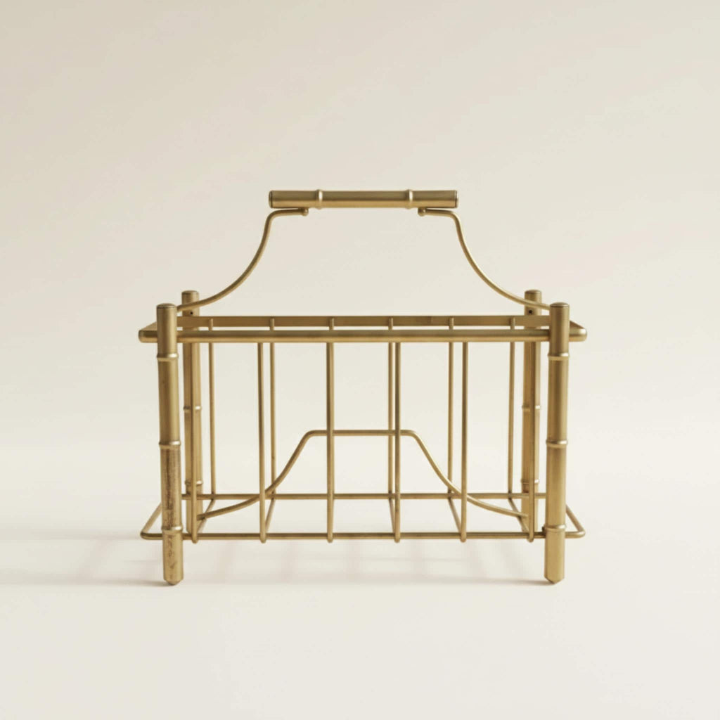 Gold Bamboo Magazine Holder Mid Century Modern Desk Organizer Storage Rack - The Relic Detail