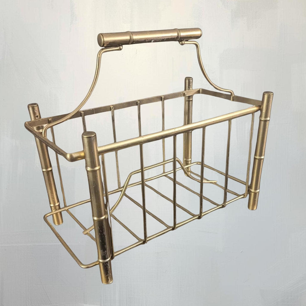 Gold Bamboo Magazine Holder Mid Century Modern Desk Organizer Storage Rack - The Relic Detail