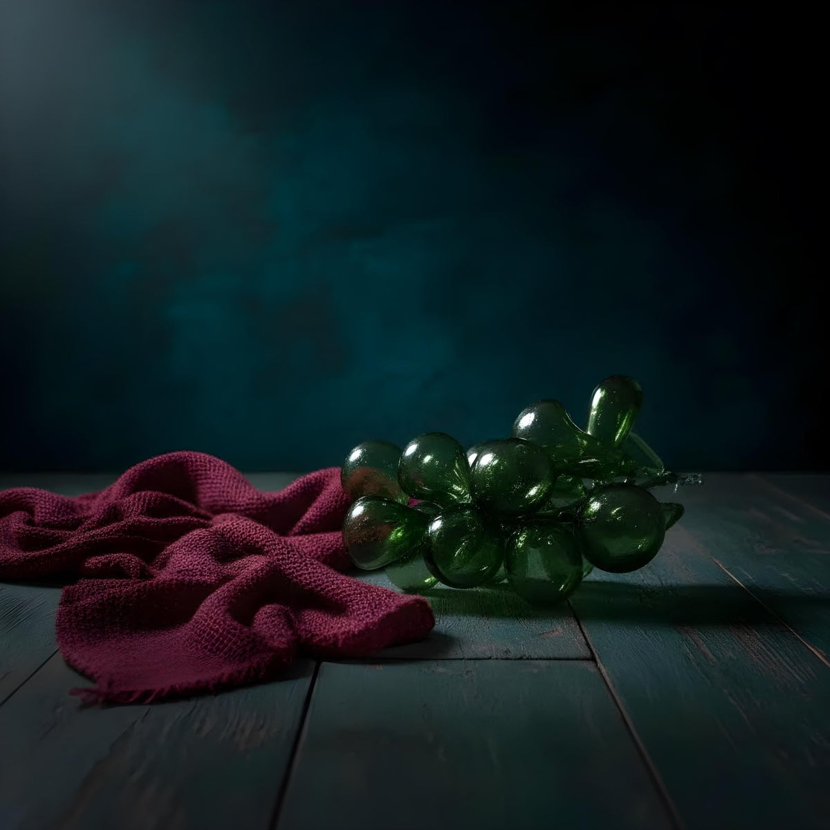 Green Blown Glass Grape Cluster | Italian Handmade Art Fruit Centerpiece Decor - The Relic Detail