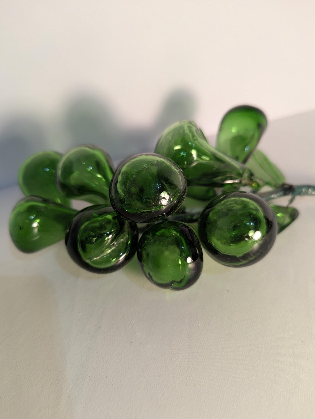 Green Blown Glass Grape Cluster | Italian Handmade Art Fruit Centerpiece Decor - The Relic Detail