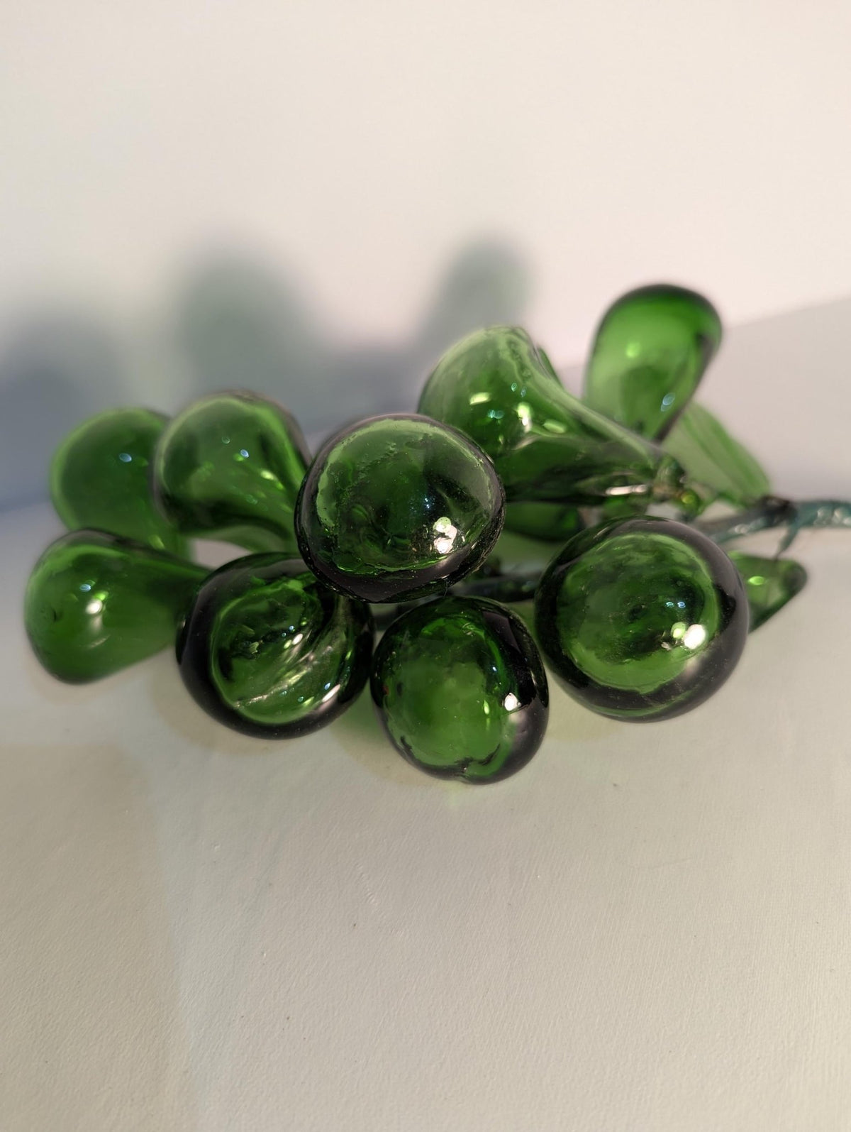 Green Blown Glass Grape Cluster | Italian Handmade Art Fruit Centerpiece Decor - The Relic Detail