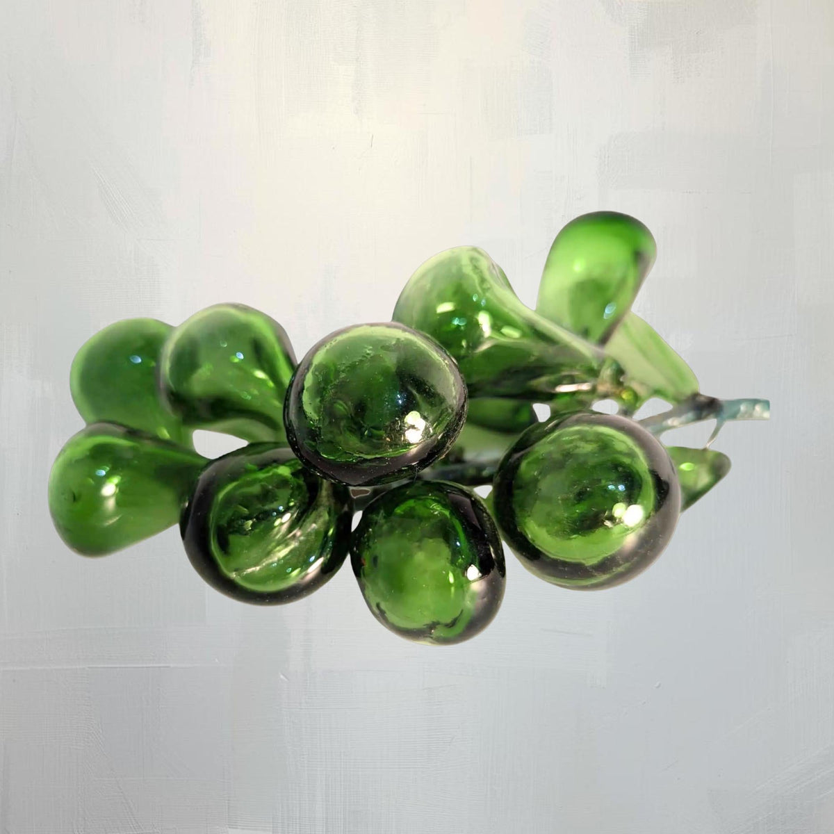 Green Blown Glass Grape Cluster | Italian Handmade Art Fruit Centerpiece Decor - The Relic Detail