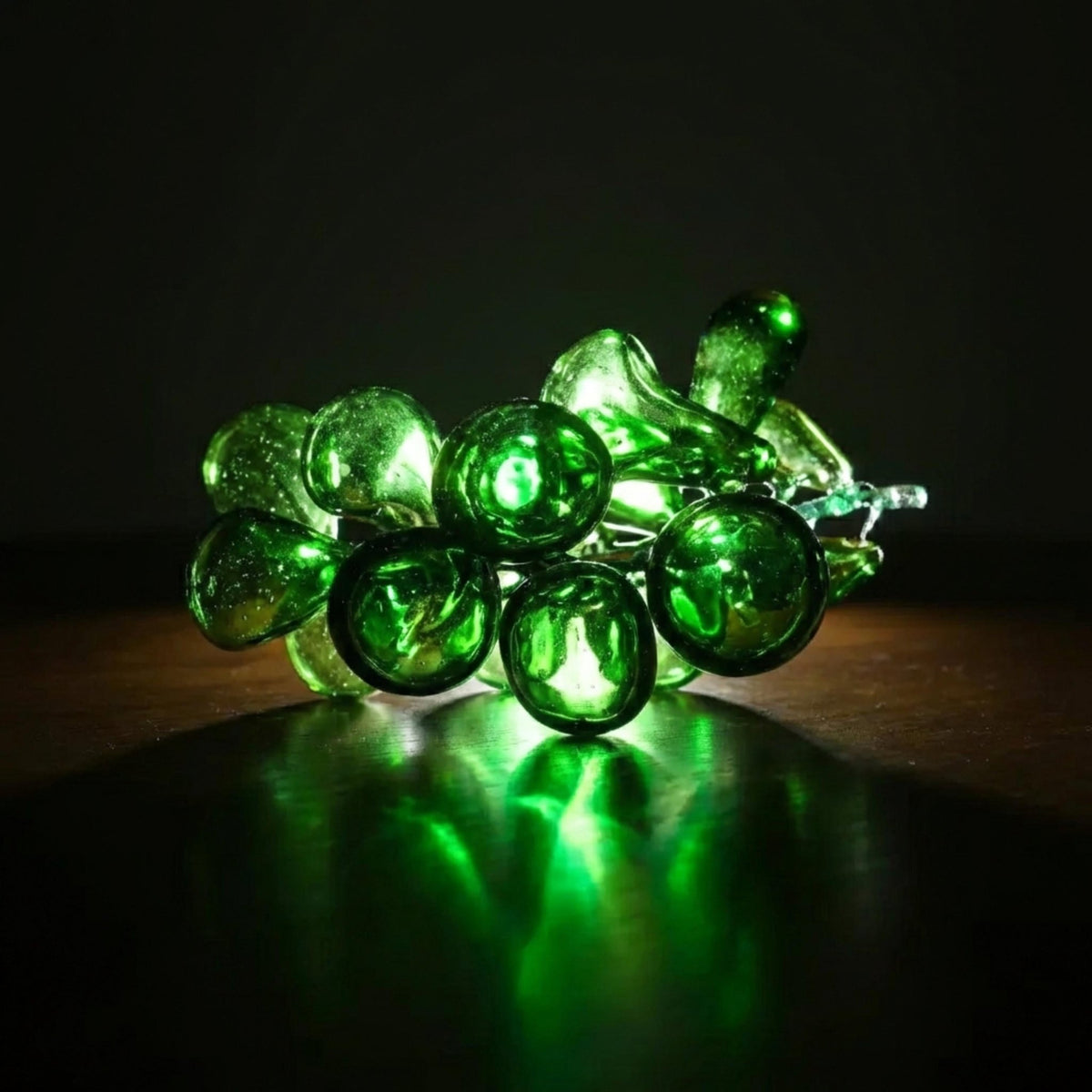 Green Blown Glass Grape Cluster | Italian Handmade Art Fruit Centerpiece Decor - The Relic Detail