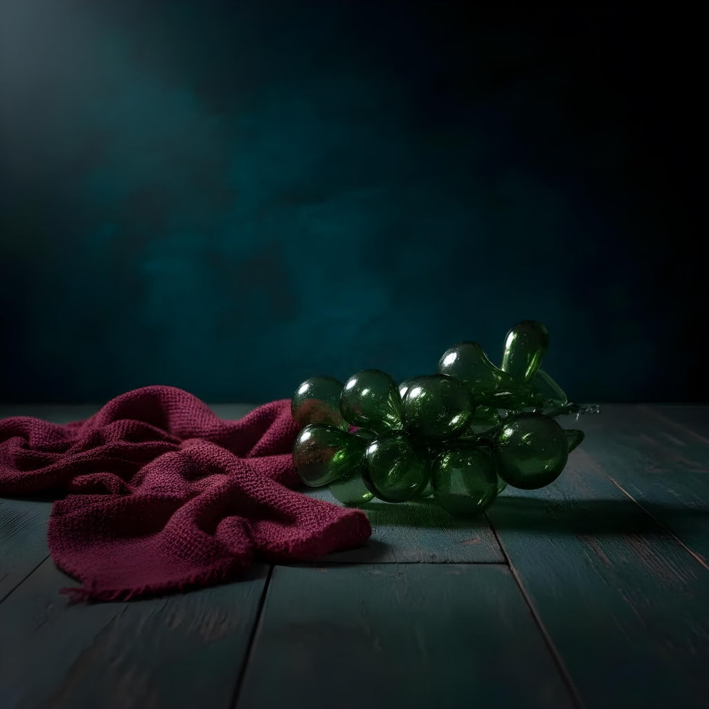 Green Blown Glass Grape Cluster | Italian Handmade Art Fruit Centerpiece Decor - The Relic Detail