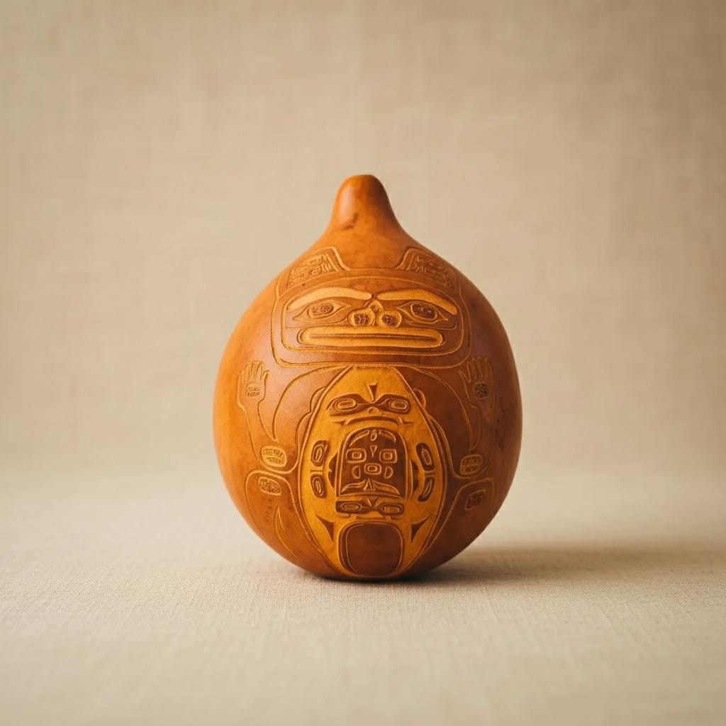 Grizzly Bear Carved Gourd: Handcrafted Rustic Nature Sculpture - The Relic Detail