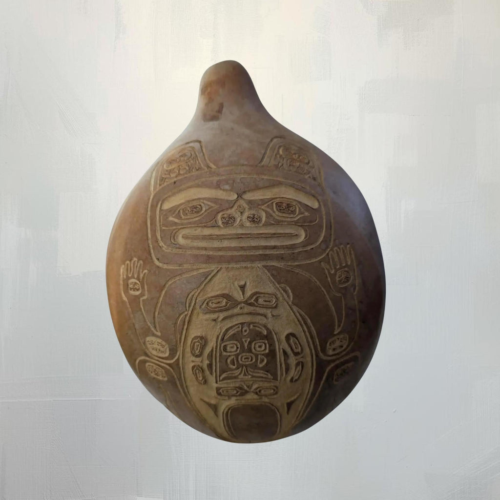 Grizzly Bear Carved Gourd: Handcrafted Rustic Nature Sculpture - The Relic Detail