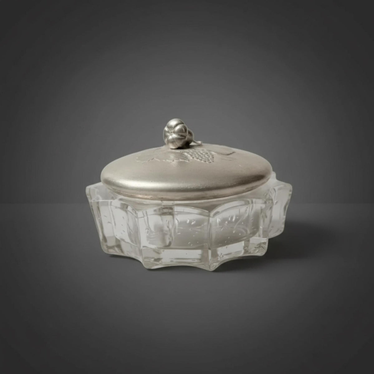 Hammered Aluminum and Glass Candy Dish 1940's by Rodney Kent - The Relic Detail