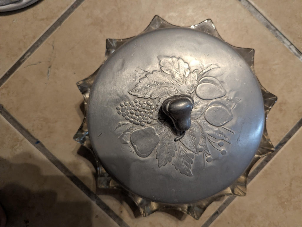 Hammered Aluminum and Glass Candy Dish 1940's by Rodney Kent - The Relic Detail