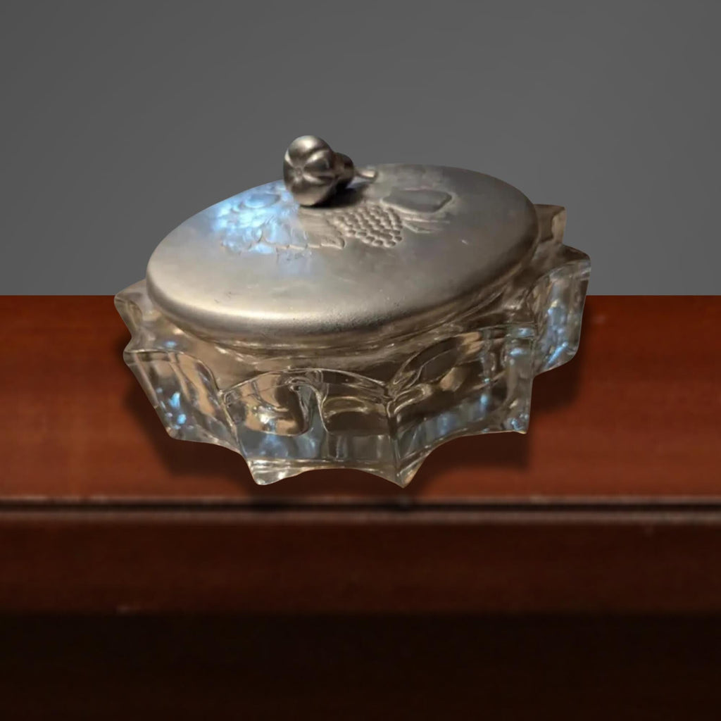 Hammered Aluminum and Glass Candy Dish 1940's by Rodney Kent - The Relic Detail