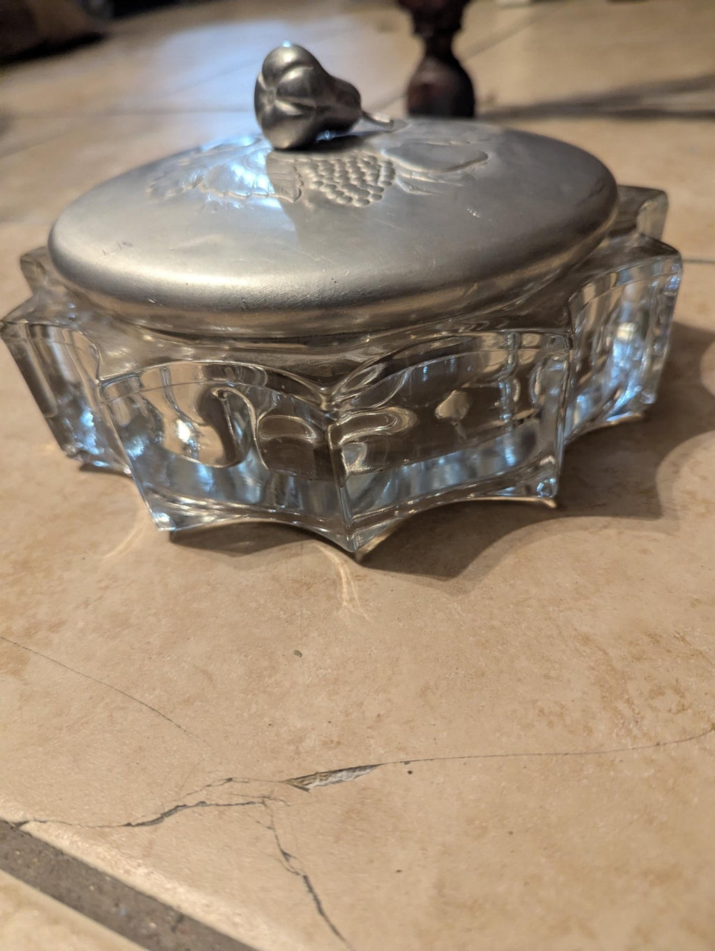 Hammered Aluminum and Glass Candy Dish 1940's by Rodney Kent - The Relic Detail