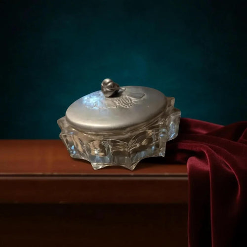 Hammered Aluminum and Glass Candy Dish 1940's by Rodney Kent - The Relic Detail