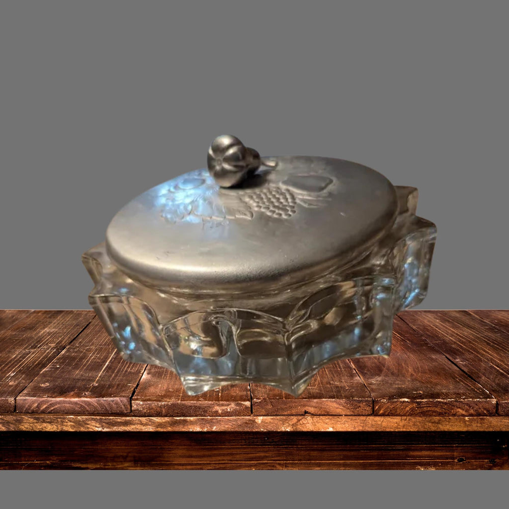 Hammered Aluminum and Glass Candy Dish 1940's by Rodney Kent - The Relic Detail