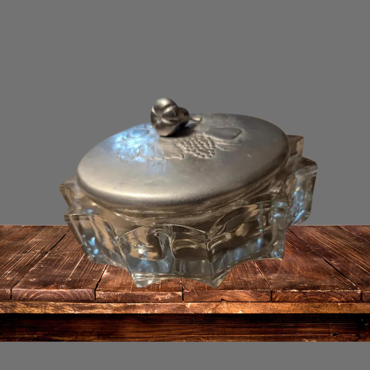 Hammered Aluminum and Glass Candy Dish 1940's by Rodney Kent - The Relic Detail
