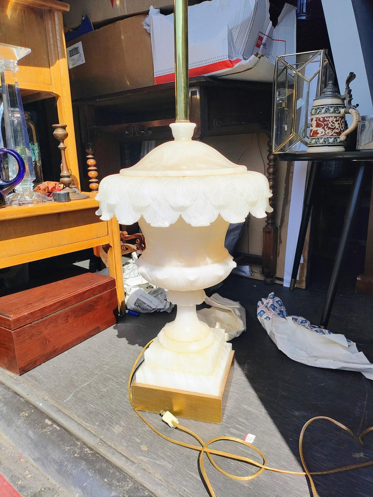 Hand-Carved Alabaster Table Lamp, 31 in. - The Relic Detail