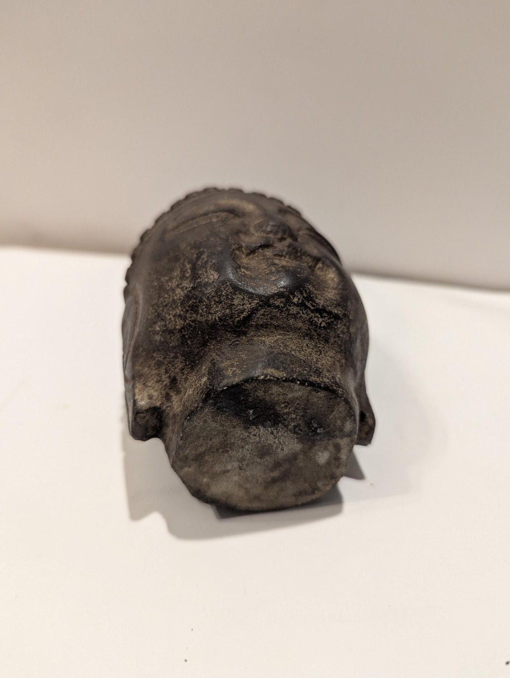 Hand-Carved Japandi Black Stone Antique Buddha Head Statue from Japan - Spiritual Meditation Decor - The Relic Detail