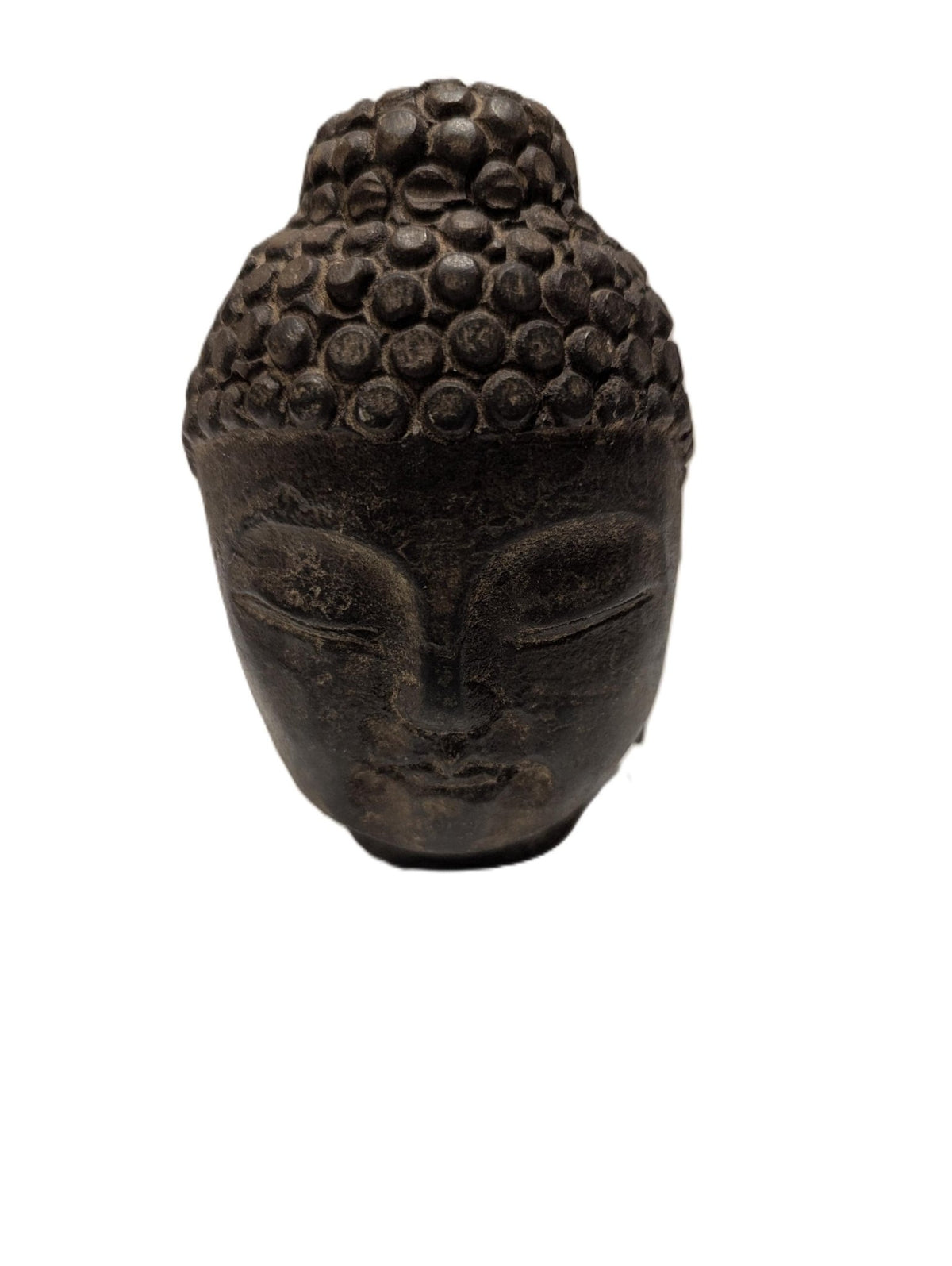 Hand-Carved Japandi Black Stone Antique Buddha Head Statue from Japan - Spiritual Meditation Decor - The Relic Detail