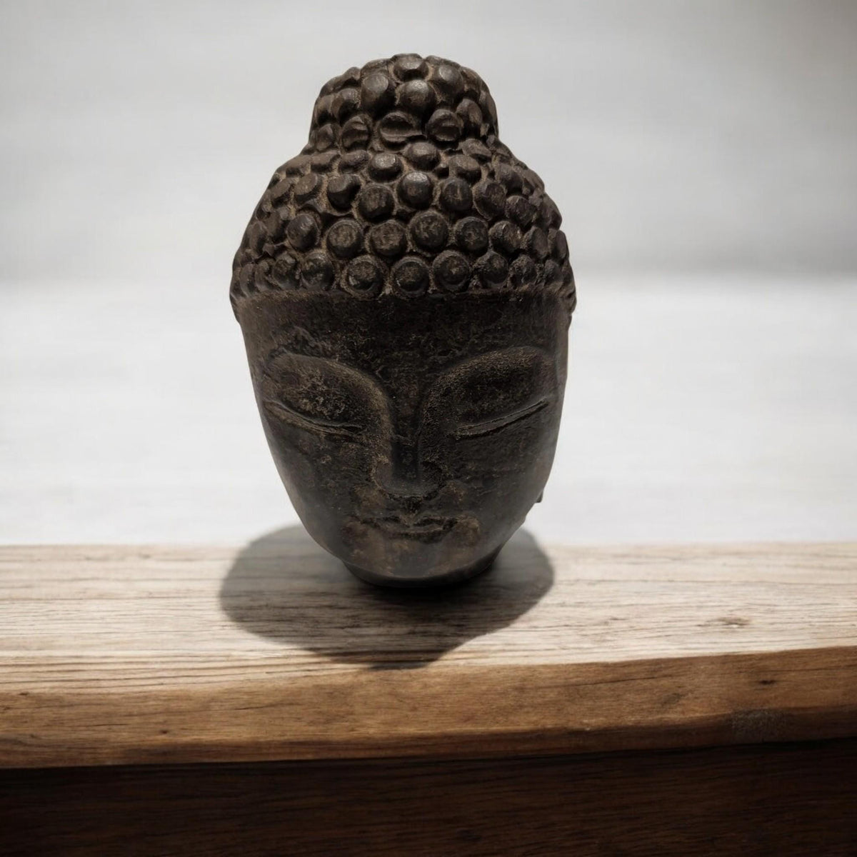 Hand-Carved Japandi Black Stone Antique Buddha Head Statue from Japan - Spiritual Meditation Decor - The Relic Detail