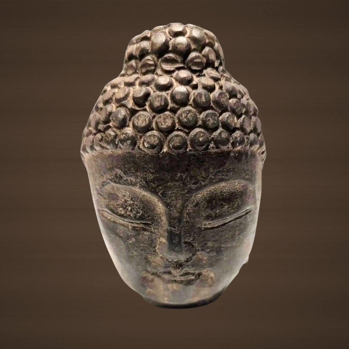 Hand-Carved Japandi Black Stone Antique Buddha Head Statue from Japan - Spiritual Meditation Decor - The Relic Detail