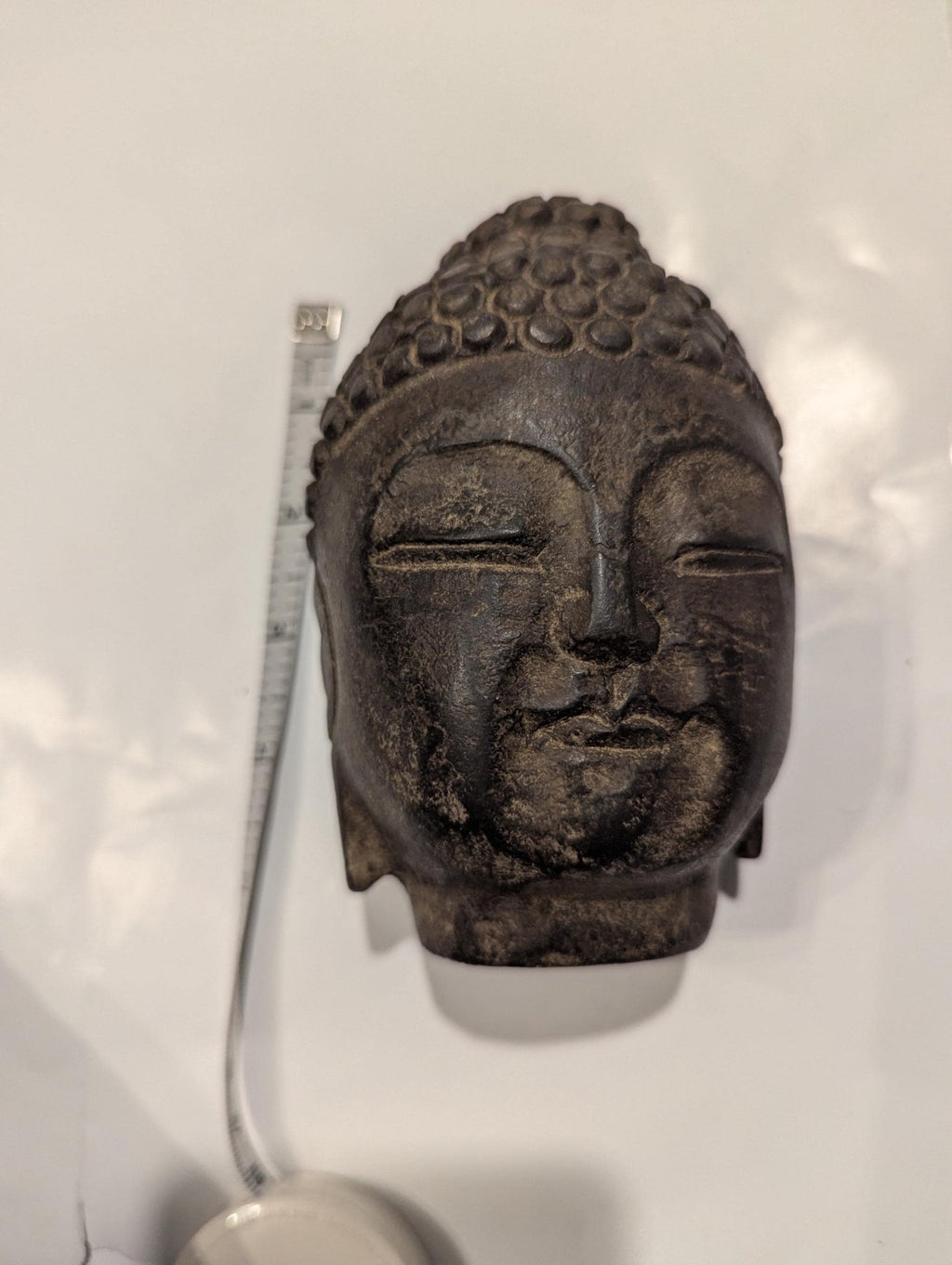 Hand-Carved Japandi Black Stone Antique Buddha Head Statue from Japan - Spiritual Meditation Decor - The Relic Detail