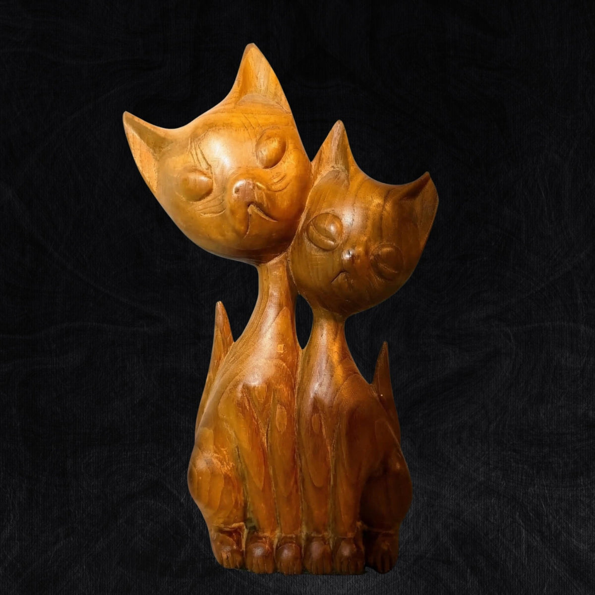 Hand-Carved Siamese Cat Figurines Vintage Mid-Century Modern Wood Collectible Feline Statue Pair MCM Decor - The Relic Detail