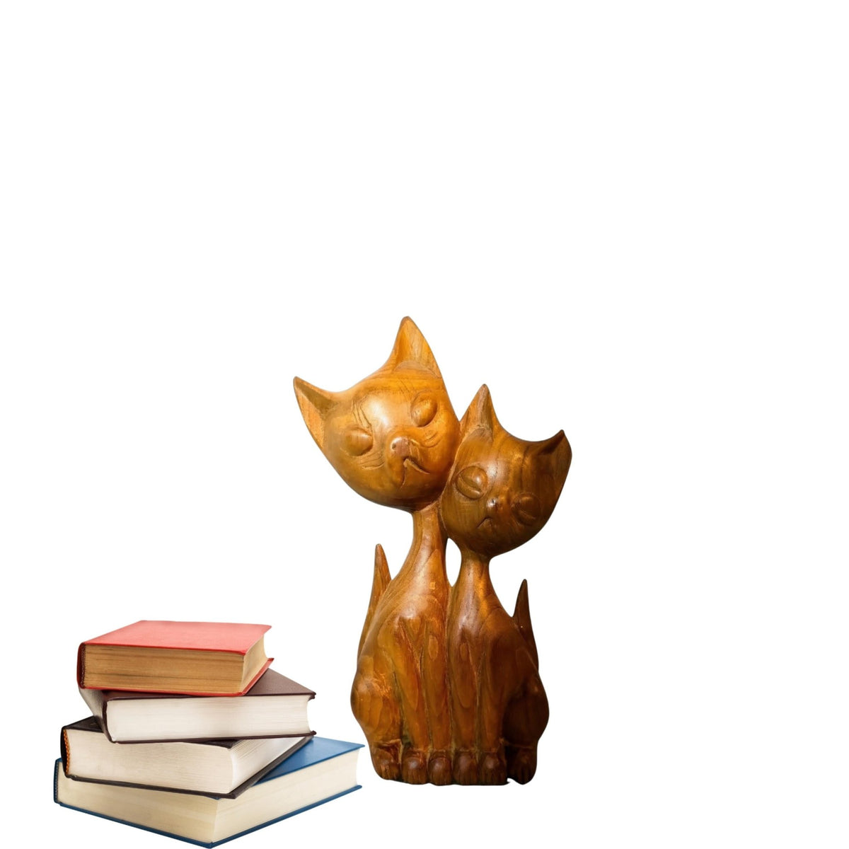 Hand-Carved Siamese Cat Figurines Vintage Mid-Century Modern Wood Collectible Feline Statue Pair MCM Decor - The Relic Detail