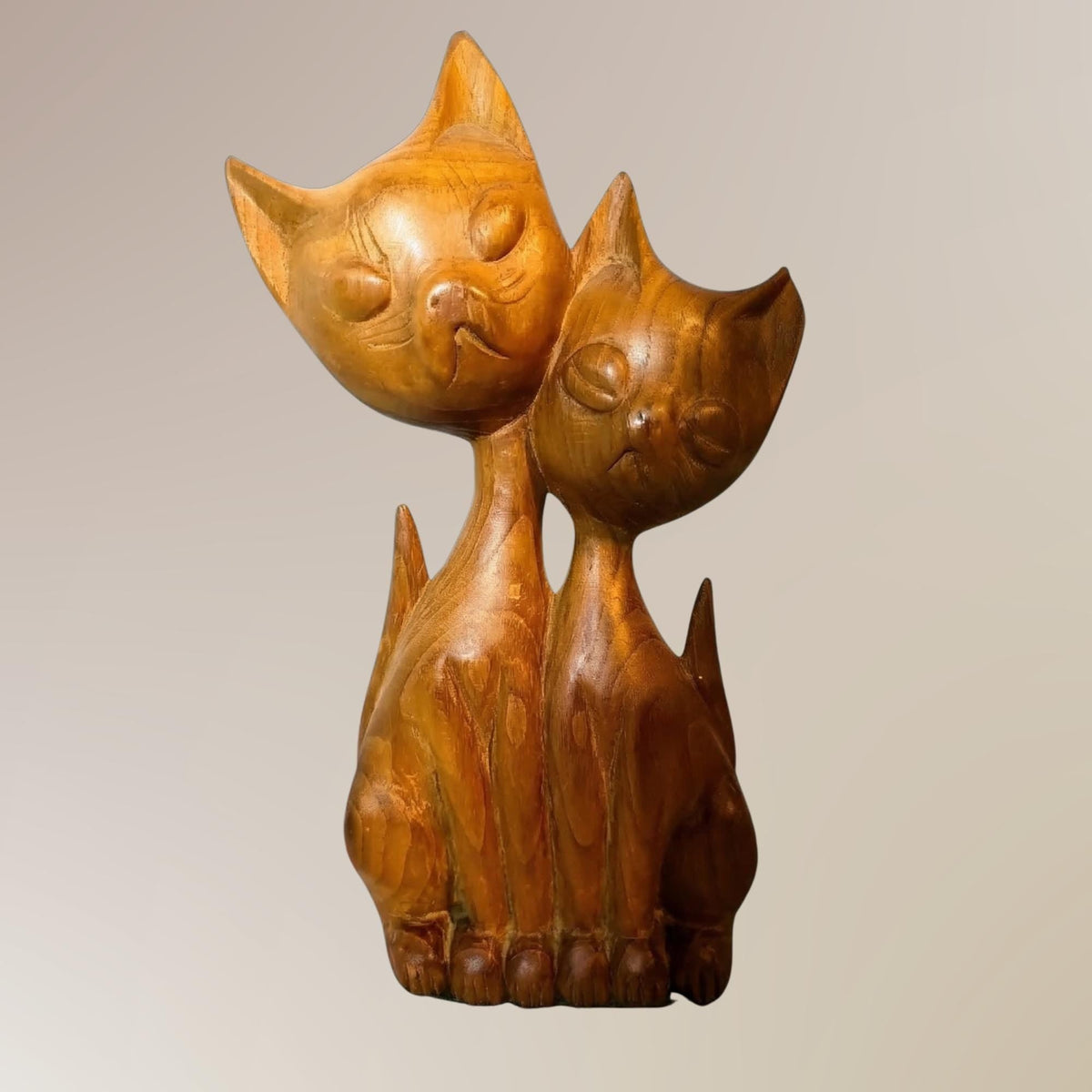 Hand-Carved Siamese Cat Figurines Vintage Mid-Century Modern Wood Collectible Feline Statue Pair MCM Decor - The Relic Detail