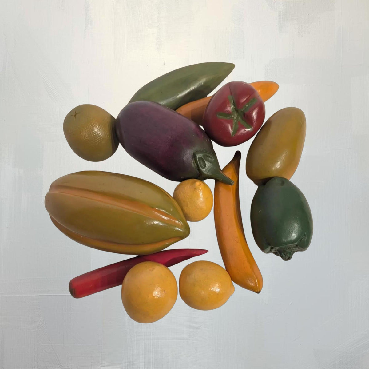 Hand-Carved Wooden Fruit Vegetable Set - Painted Natural Produce Centerpiece Decor - The Relic Detail