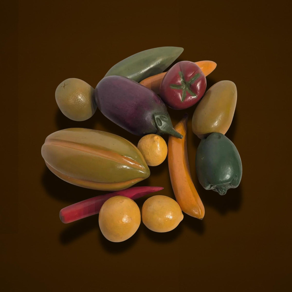 Hand-Carved Wooden Fruit Vegetable Set - Painted Natural Produce Centerpiece Decor - The Relic Detail