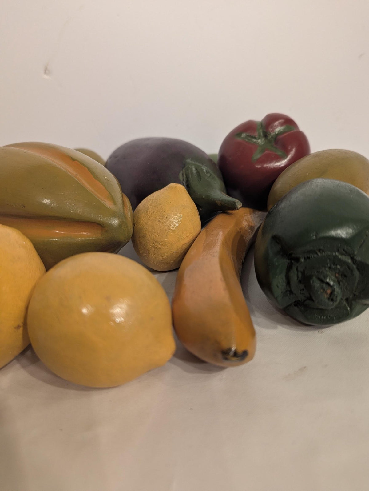 Hand-Carved Wooden Fruit Vegetable Set - Painted Natural Produce Centerpiece Decor - The Relic Detail