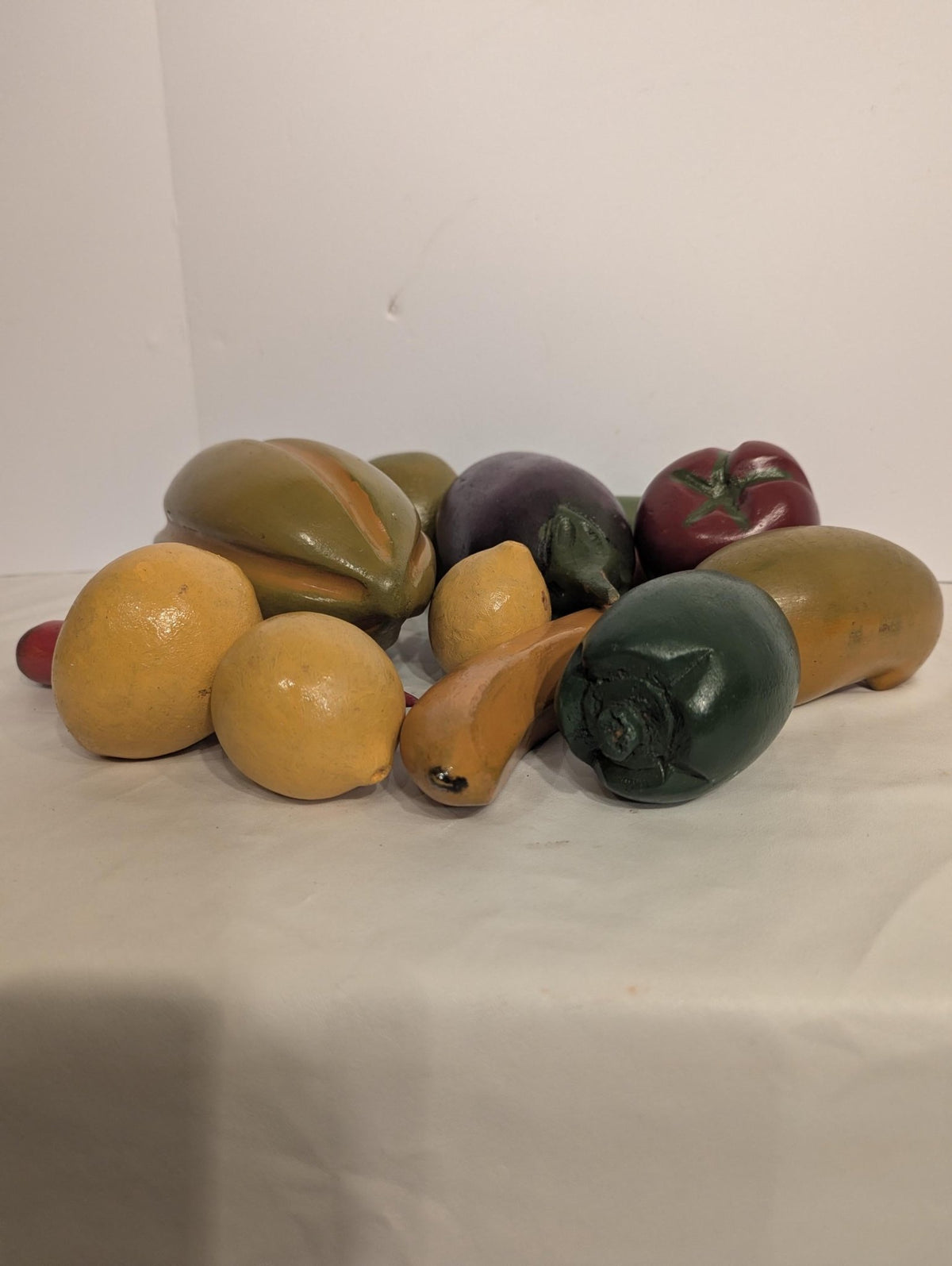Hand-Carved Wooden Fruit Vegetable Set - Painted Natural Produce Centerpiece Decor - The Relic Detail