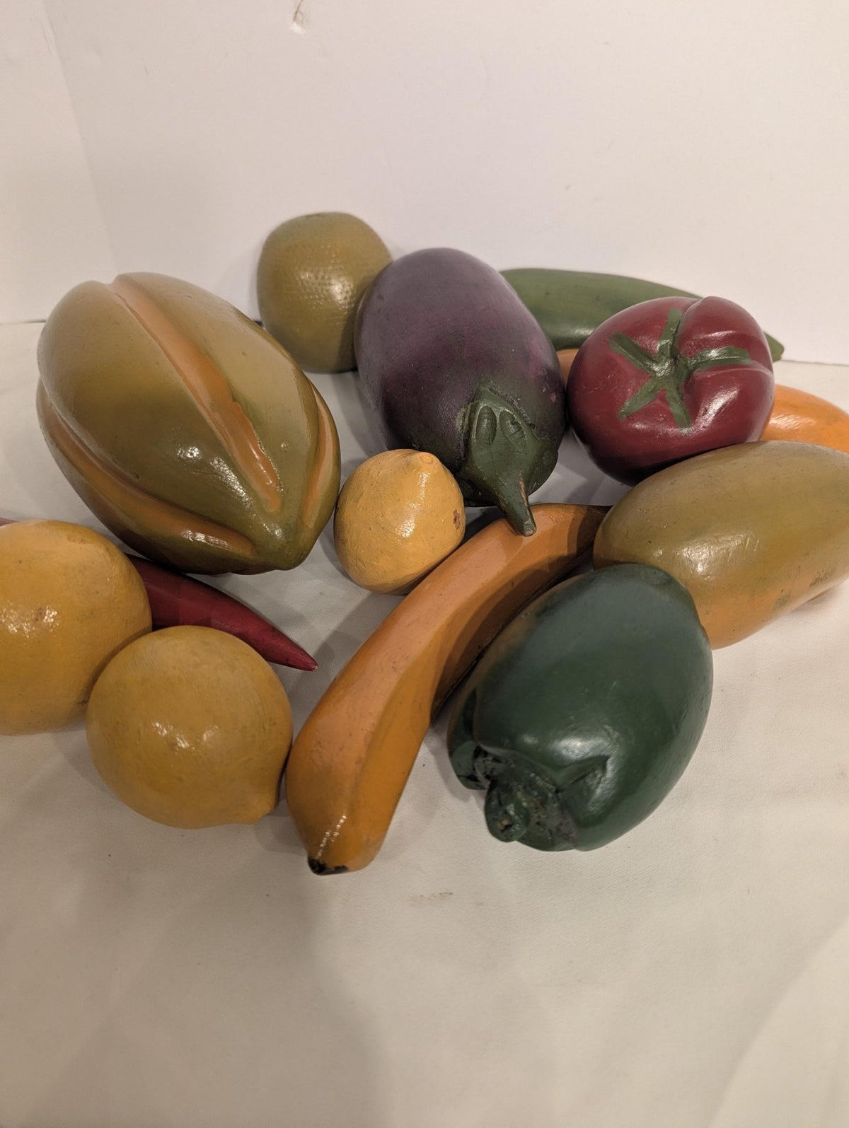 Hand-Carved Wooden Fruit Vegetable Set - Painted Natural Produce Centerpiece Decor - The Relic Detail