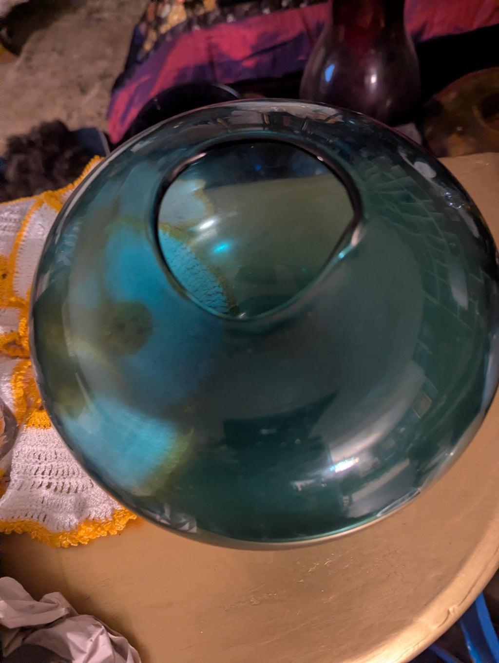 Handcrafted Aquamarine Art Glass Vase - Studio Blown Decorative Home Centerpiece - The Relic Detail
