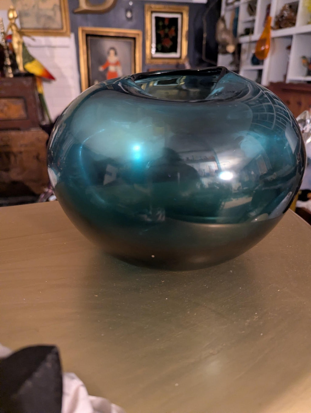 Handcrafted Aquamarine Art Glass Vase - Studio Blown Decorative Home Centerpiece - The Relic Detail
