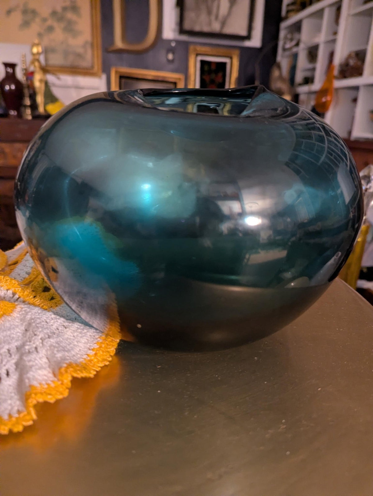 Handcrafted Aquamarine Art Glass Vase - Studio Blown Decorative Home Centerpiece - The Relic Detail