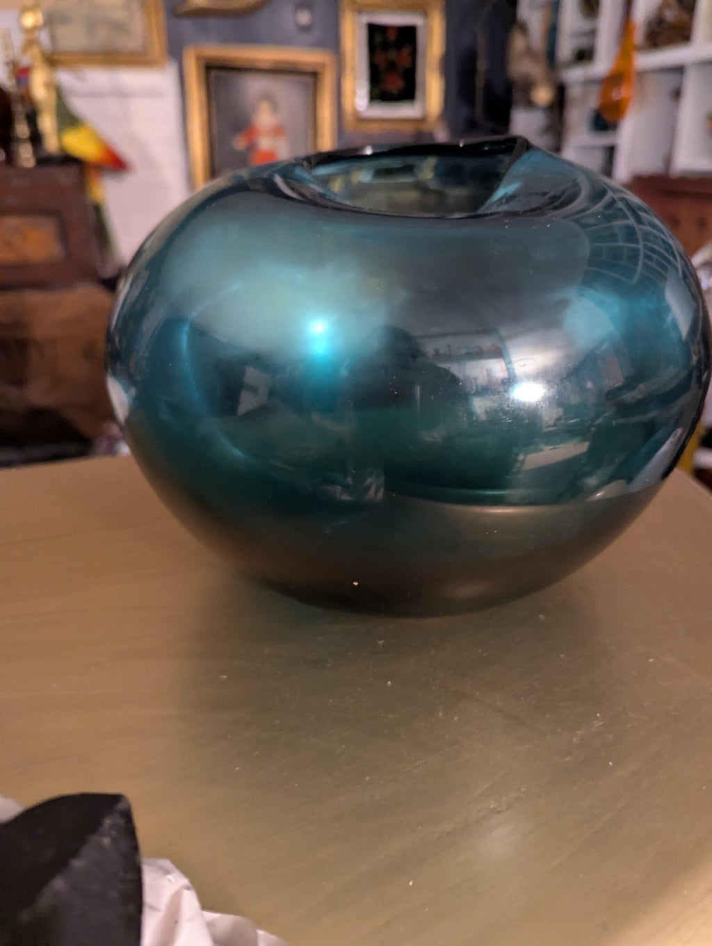 Handcrafted Aquamarine Art Glass Vase - Studio Blown Decorative Home Centerpiece - The Relic Detail