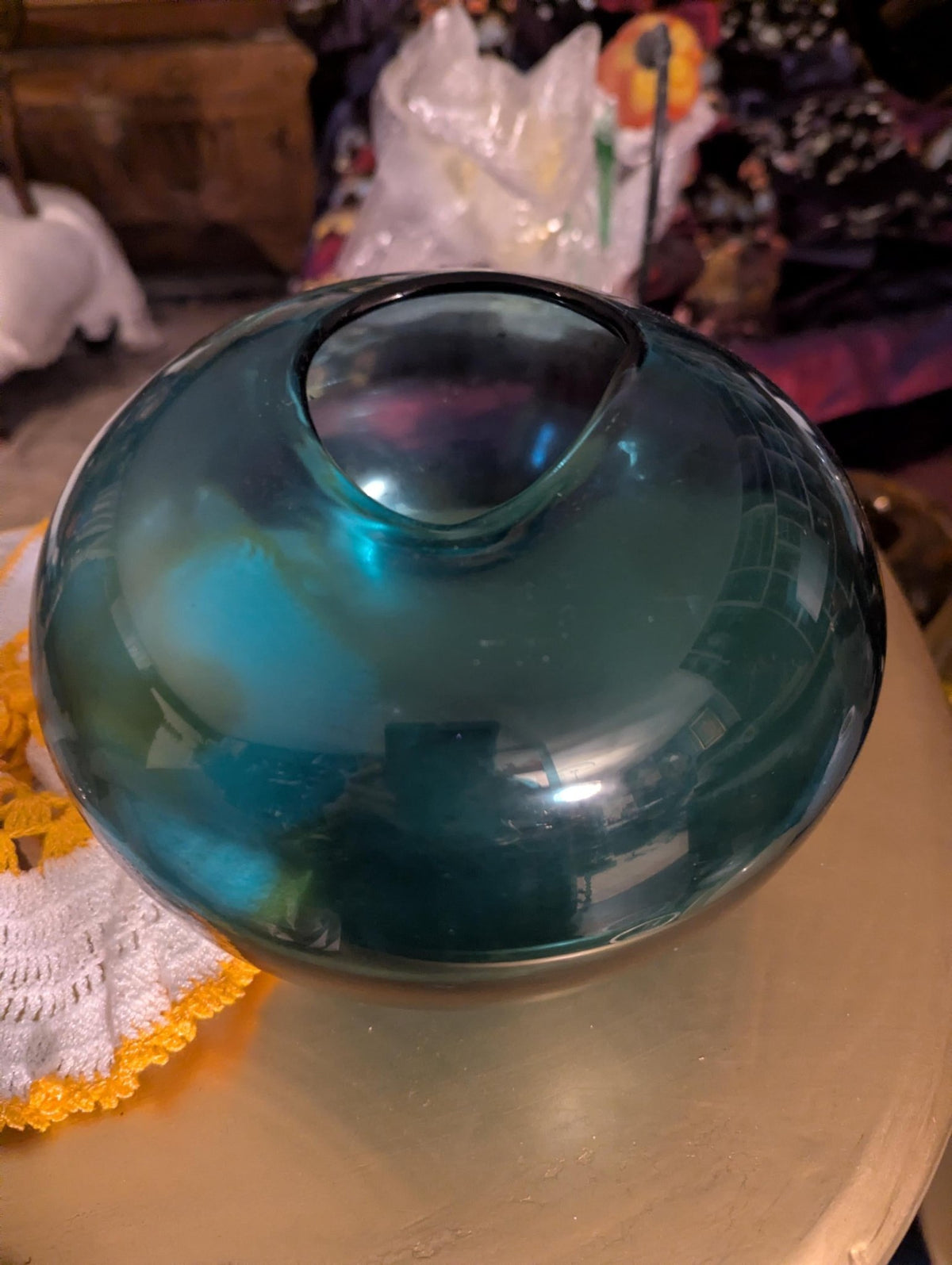 Handcrafted Aquamarine Art Glass Vase - Studio Blown Decorative Home Centerpiece - The Relic Detail