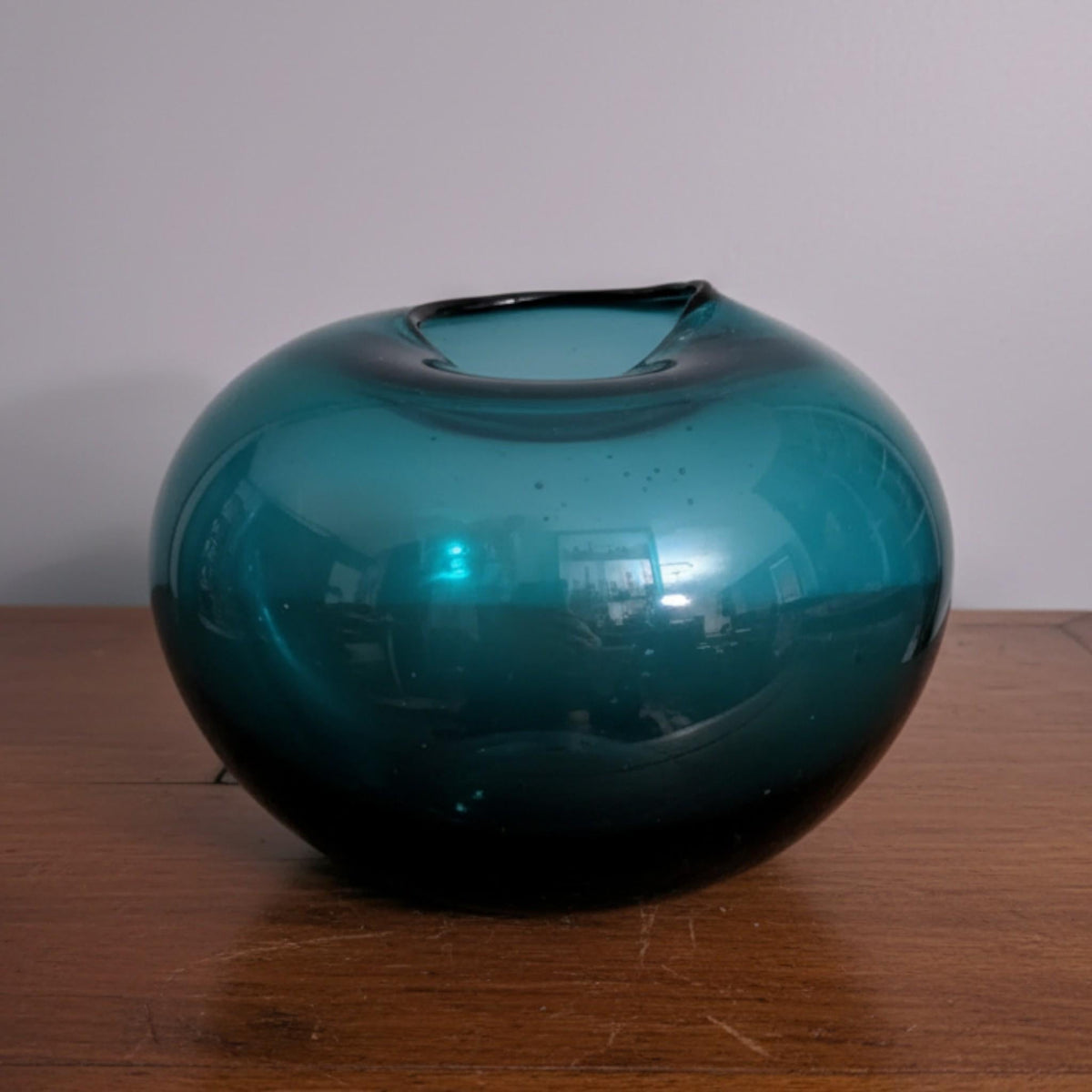 Handcrafted Aquamarine Art Glass Vase - Studio Blown Decorative Home Centerpiece - The Relic Detail