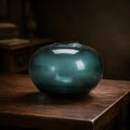 Handcrafted Aquamarine Art Glass Vase - Studio Blown Decorative Home Centerpiece - The Relic Detail