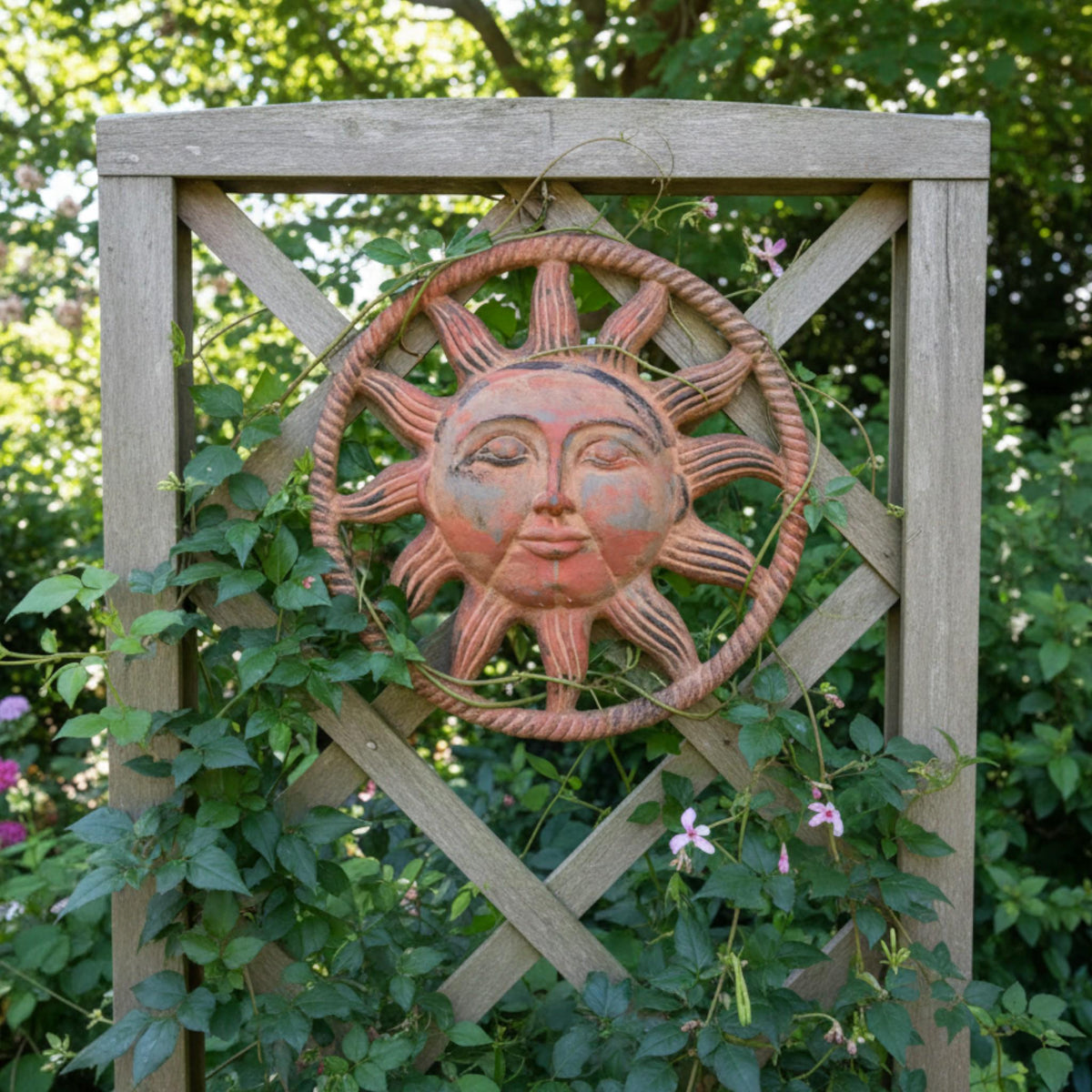 Handmade Iron Sun Wall Hanging Face Design Rustic Metal Art Outdoor Sculpture Boho Decor - The Relic Detail