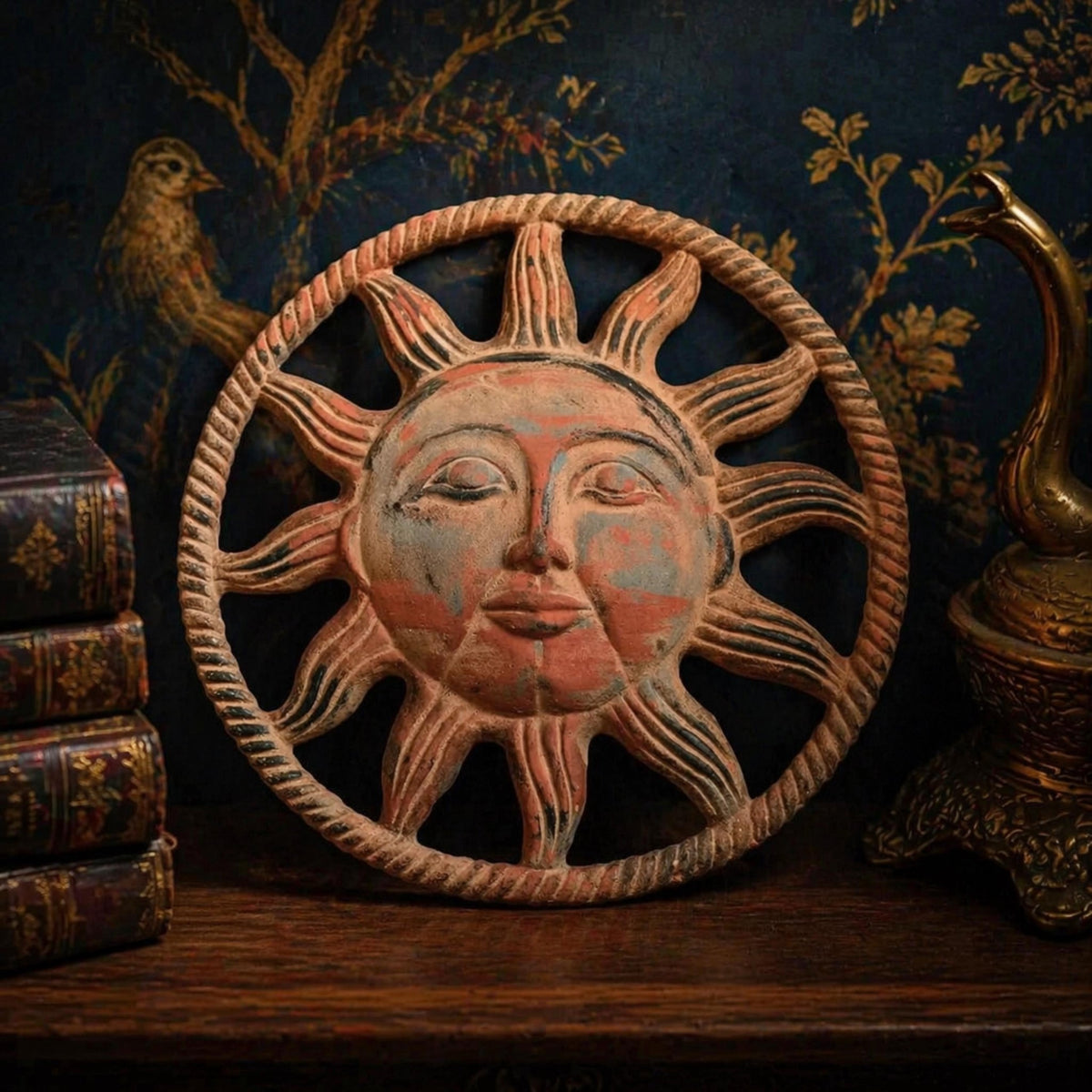 Handmade Iron Sun Wall Hanging Face Design Rustic Metal Art Outdoor Sculpture Boho Decor - The Relic Detail