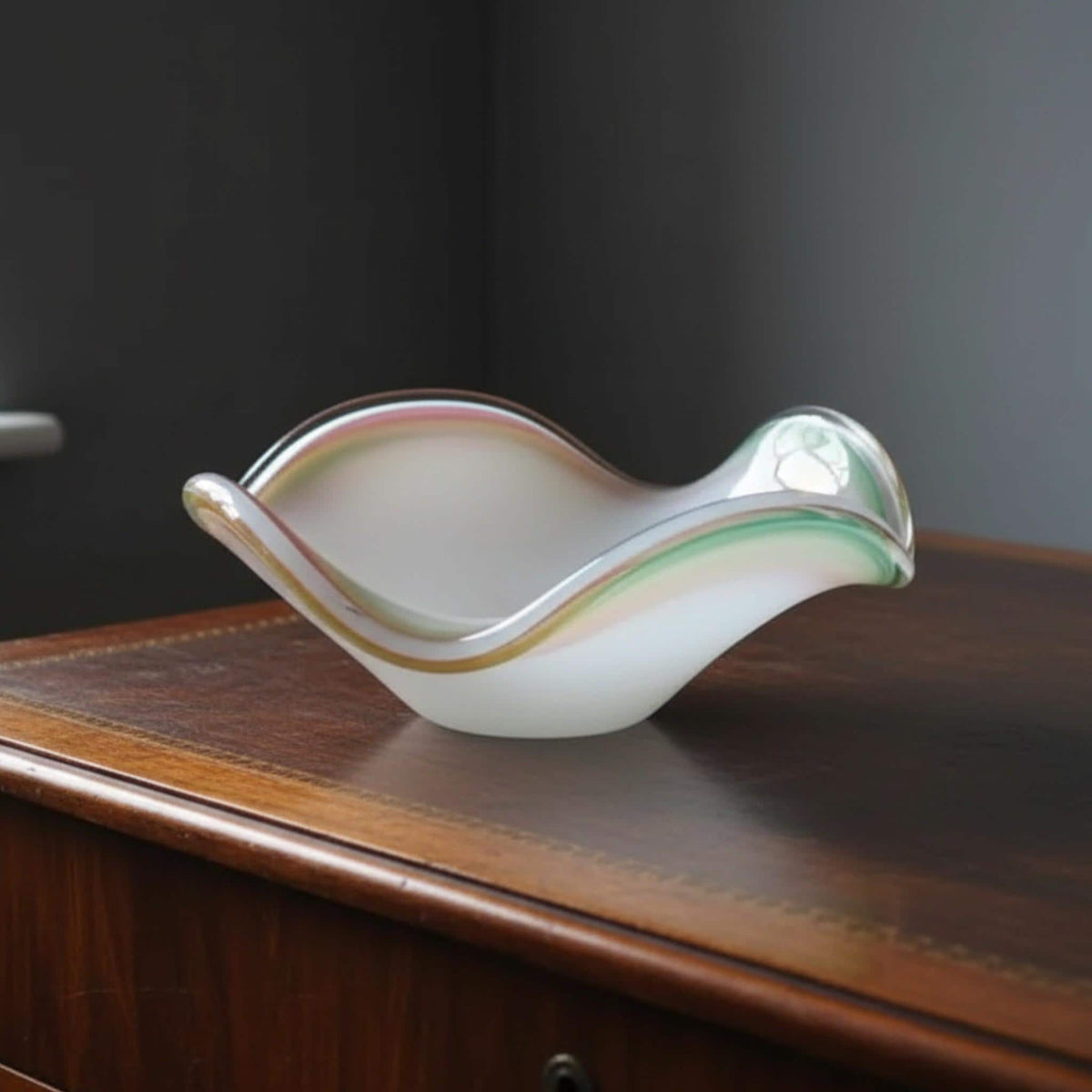 Italian Murano Glass Art Sculpture: White, Pink, and Green Decor - The Relic Detail