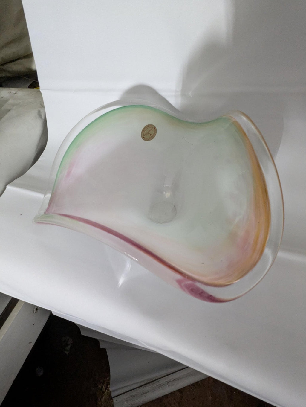 Italian Murano Glass Art Sculpture: White, Pink, and Green Decor - The Relic Detail