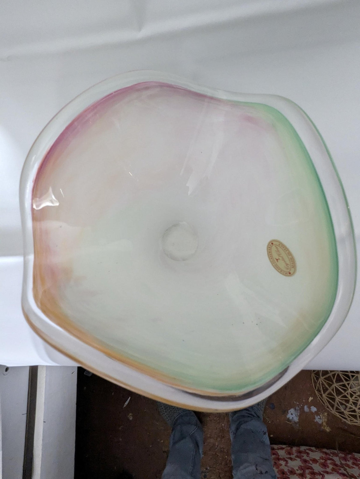 Italian Murano Glass Art Sculpture: White, Pink, and Green Decor - The Relic Detail