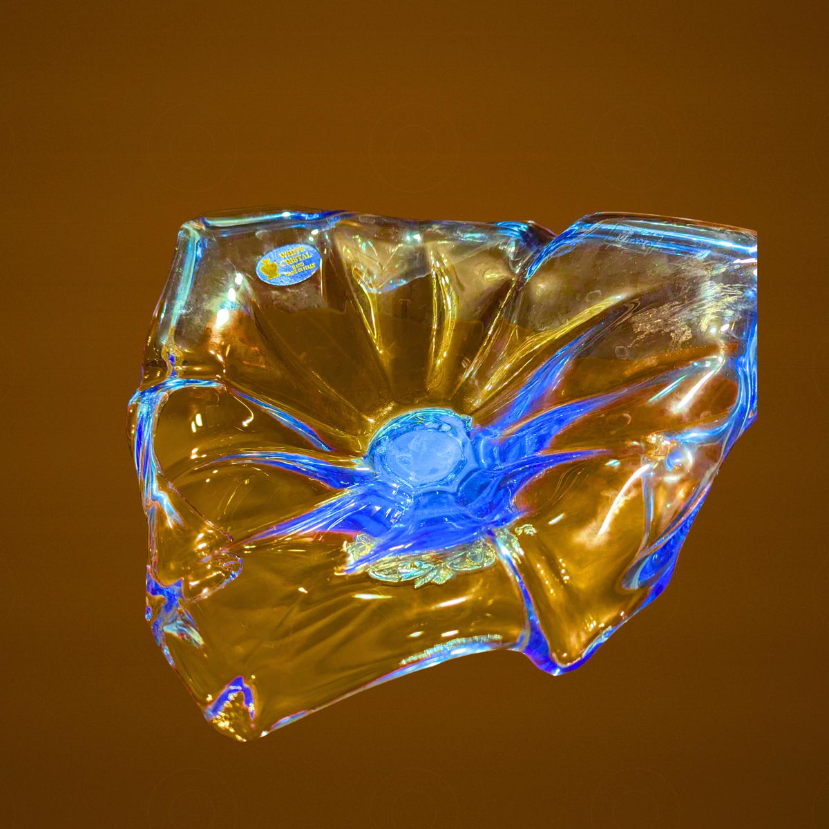Italian White Crystal Blue Table Centerpiece Bowl Glass Decorative Handblown Art Dish - The Relic Detail