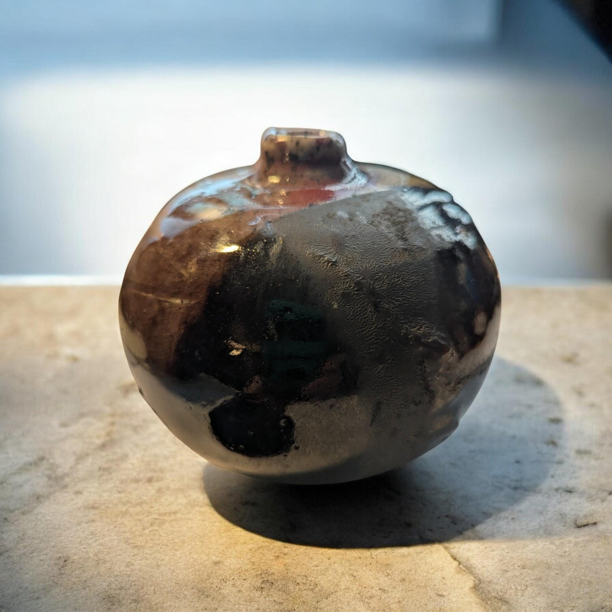 Japanese Ceramic Vase Minimalist Brown Glaze Handmade Artisanal Pottery Home Decor Zen Design - The Relic Detail